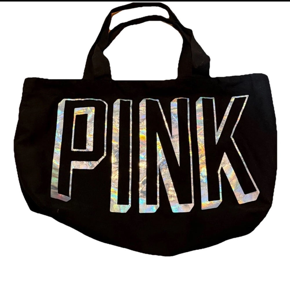 PINK Victoria's Secret Holographic Logo Black Tote